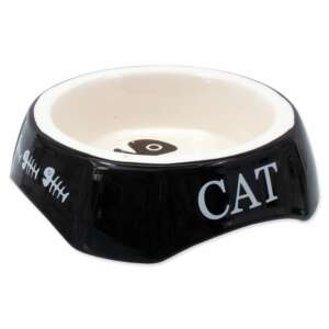 Magic Cat Керамична купа за котка в черно и бяло с надпис Cat