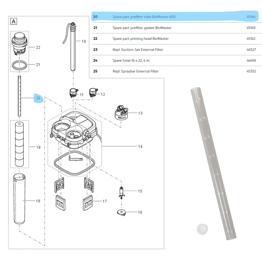 Oase Spare part prefilter tube BioMaster 600, резервна тръба за предфилтър