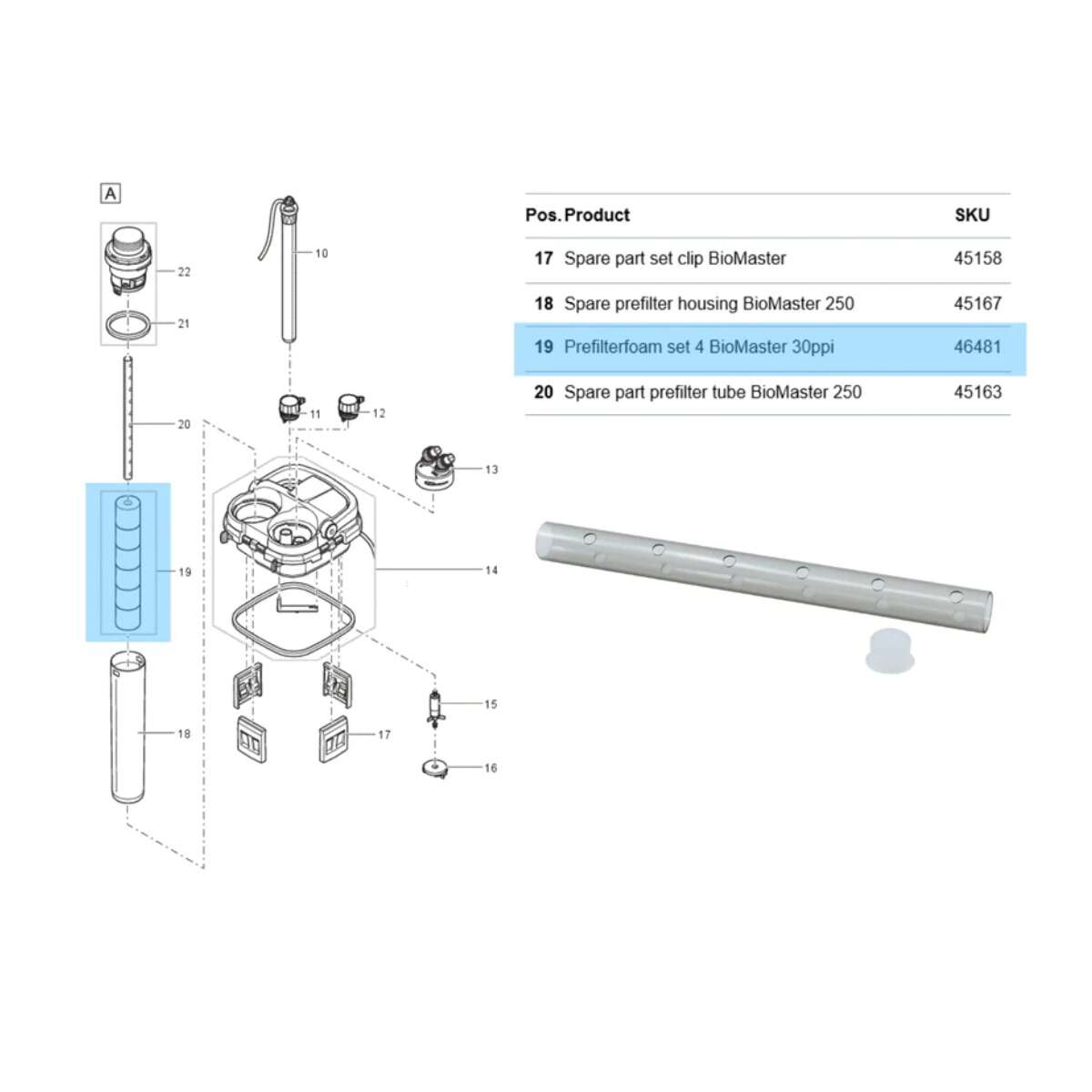 Oase Spare part prefilter tube BioMaster 250, резервна тръба за предфилтър